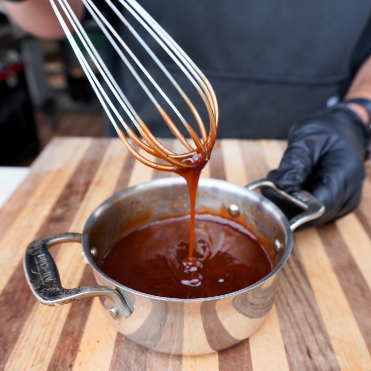 bbq sauce in a small sauce pan. 