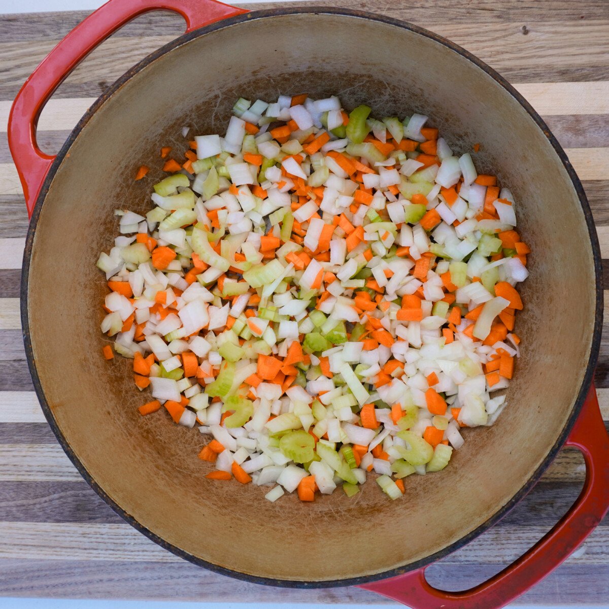 chopped veggies for the tomato based braise.