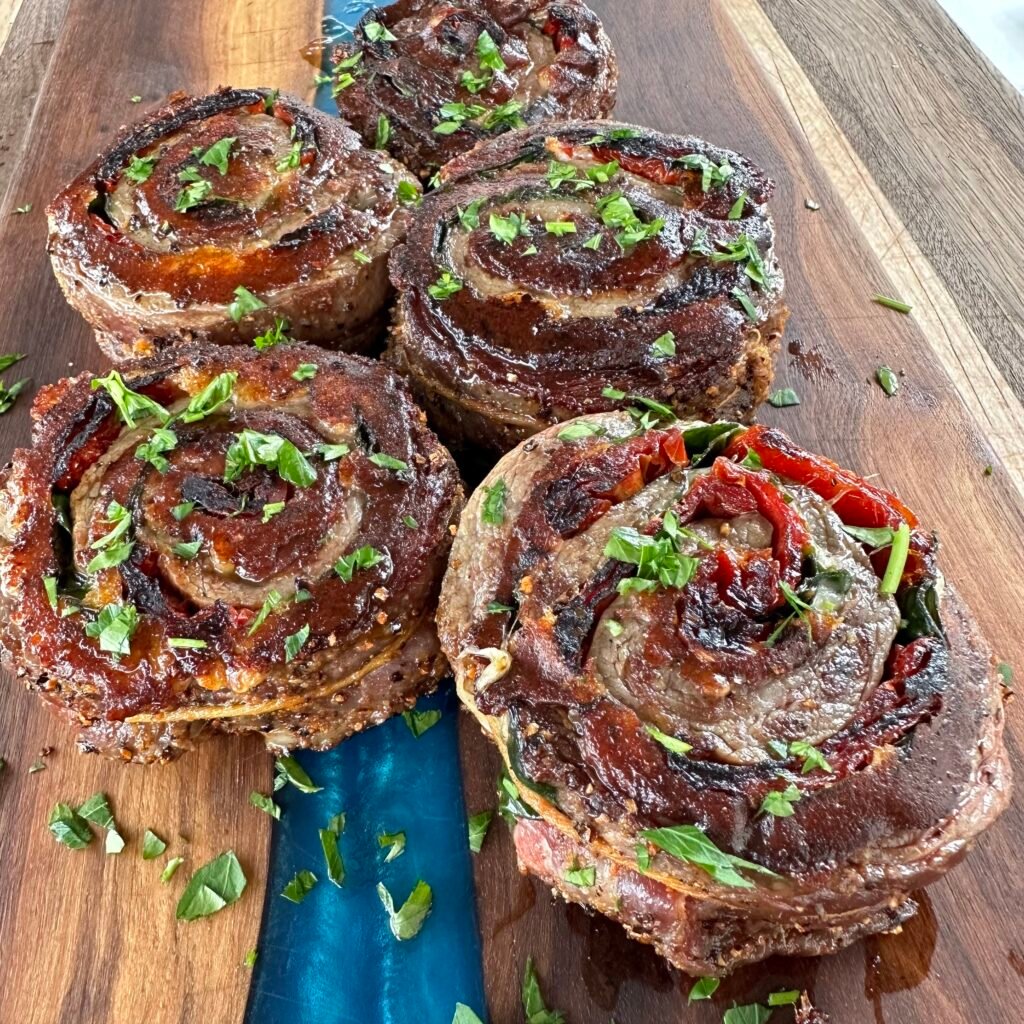 Grilled steak pinwheels.