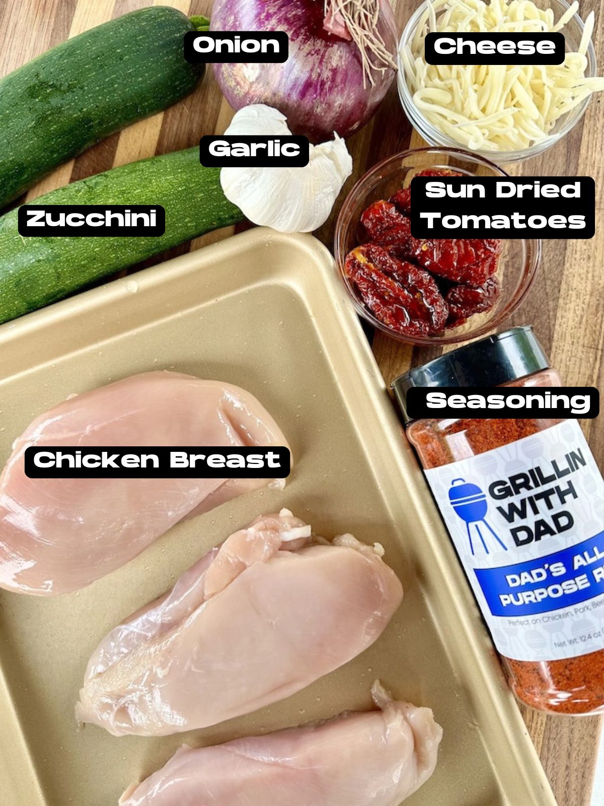 Ingredients for a hasselback chicken.